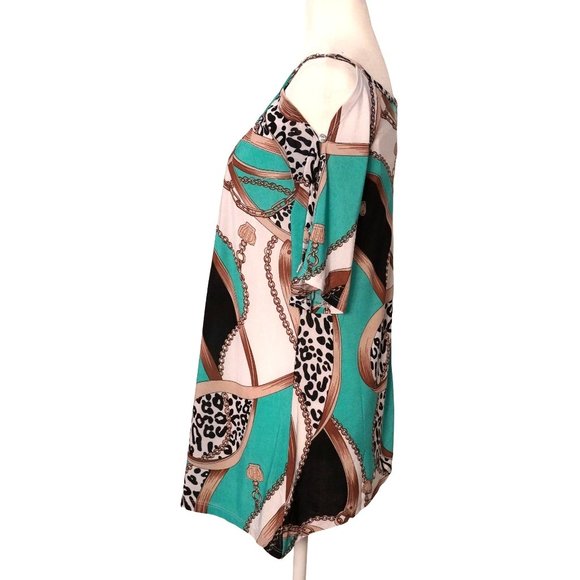 Basix of America Don't Miss Out Blouse Cold Shoulder Rhinestones Top Womens Size - Picture 3 of 10